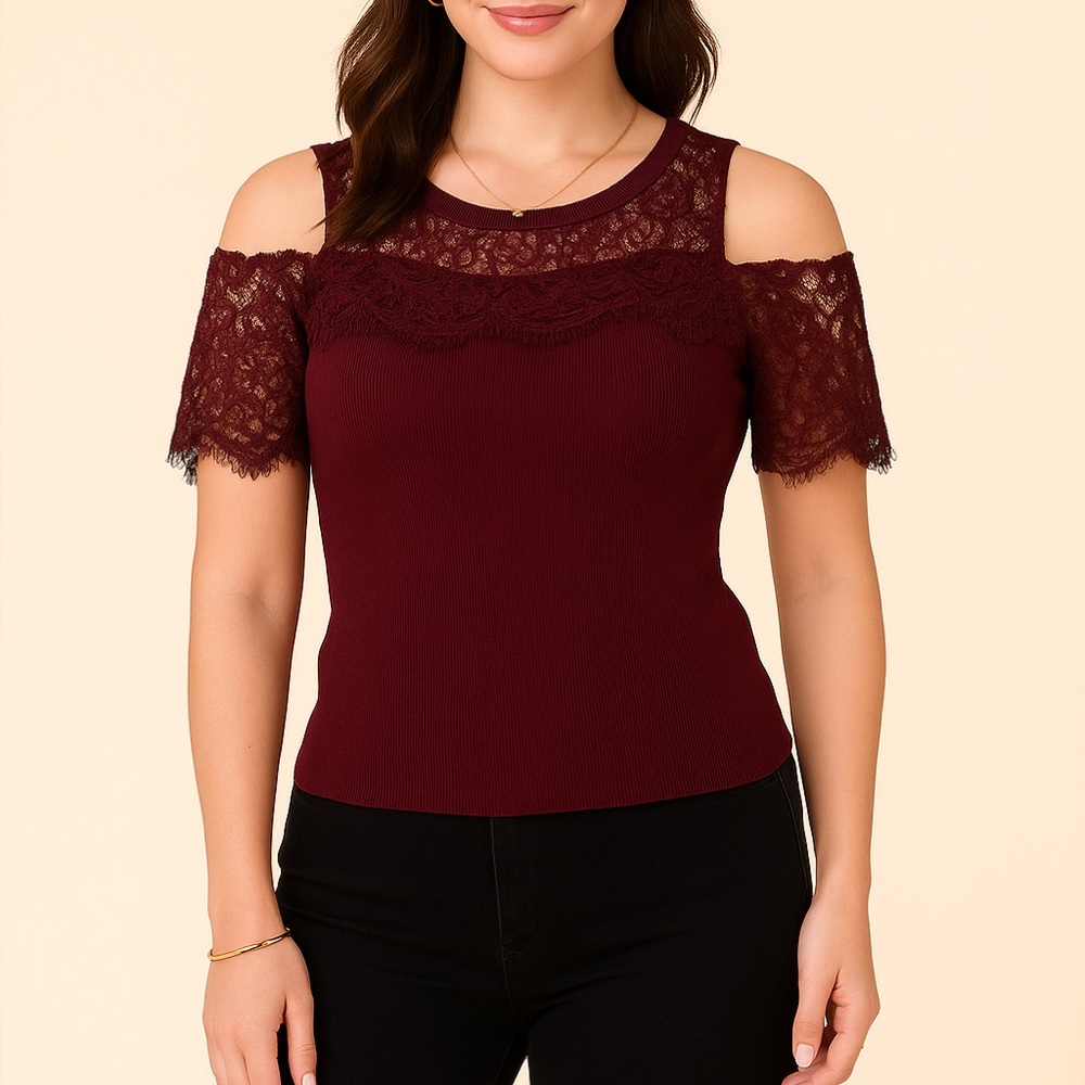 INC Lace Burgundy Top